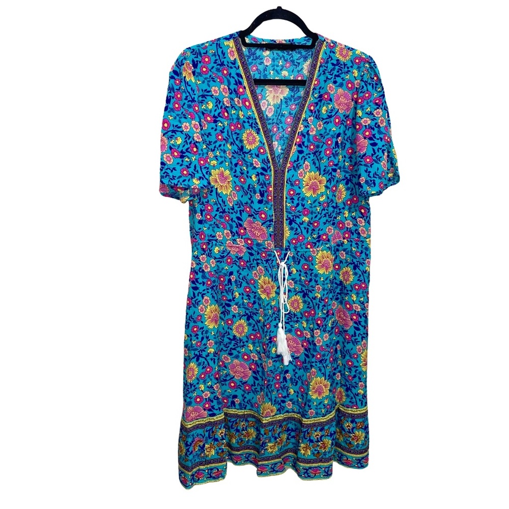 Leani Women's Boho Floral V-Neck Dress Sz XL